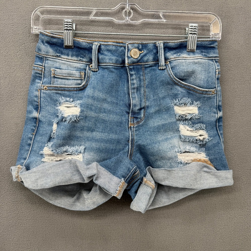 Wax Jean Collection Womens Distressed Denim Shorts Size S Blue Cuffed Rolled
